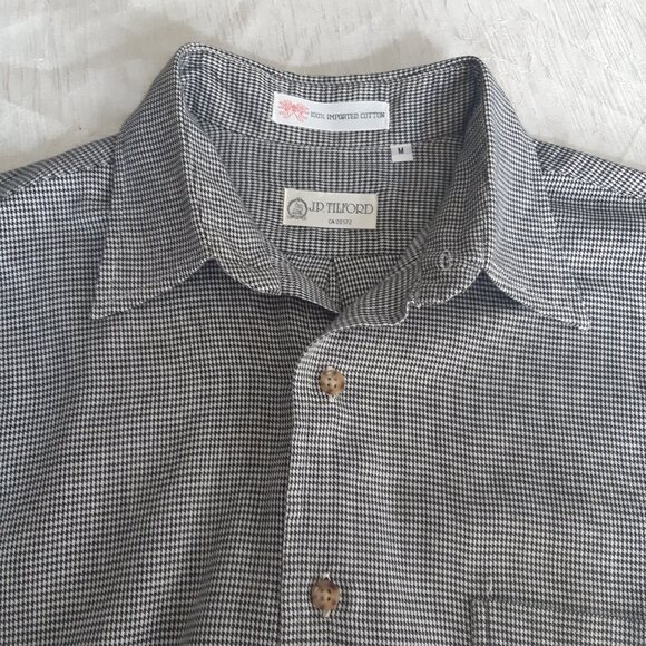 J.P. Tilford SZ M Black & White Woven Houndstooth Men's Cotton Button Up Shirt - Picture 5 of 13